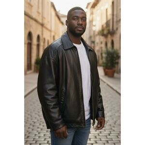 Roundtree & Yorke Bomber Coat Men's Size 3X Black Leather Minimalist Insulated